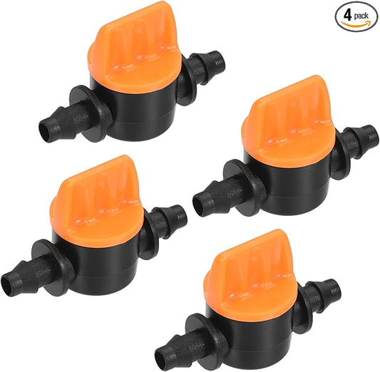 MECCANIXITY Micro Ball Valve 1/4" Barb Connector Shut Off Switch Plastic for Irrigation Drip Tube 4 Pack
