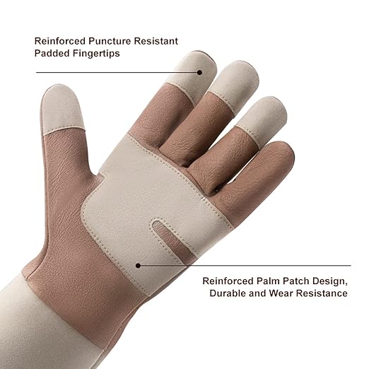 HLDD HANDLANDY Gardening Gloves for Women & Men, Leather Long Sleeve Rose Pruning Gloves, Thorn Proof Garden Work Gauntlet Animal Handling Gloves (Large, Light Brown)