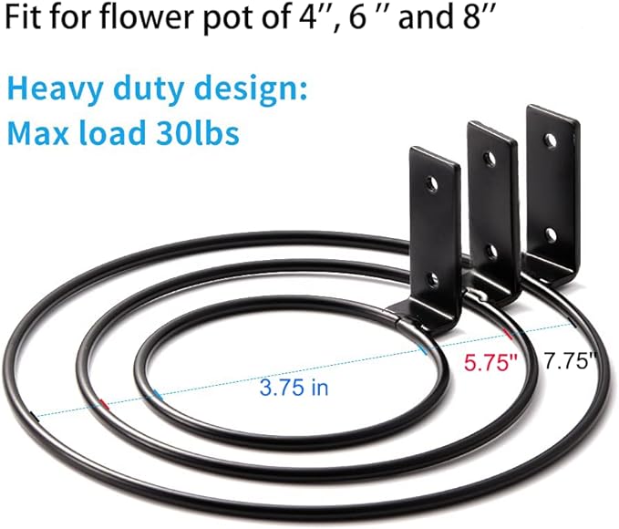Plant Holder Ring 8 Inch Wall Mounted, 6 Pack Flower Pot Hangers Metal Plant Stand Hanging Bracket Basket Hooks