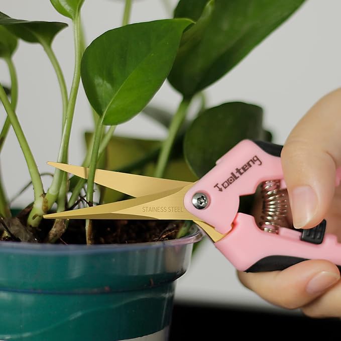3 Packs Pruning Shears with Curved Blades, Garden Trimming Scissors, Gardening Hand Pruning Snips Titanium Coated Precision Bonsai Pruning Shears, Efficient Flower Cutters (Pink)