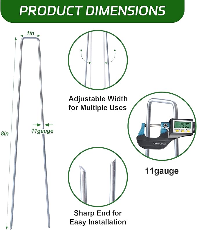 200 Pack Landscape Staples 8 Inches 10 Gauge Galvanized Garden Stakes Plant, for Securing Weed Fabric Barrier, Garden Hose Stake, Artificial Turf Stakes