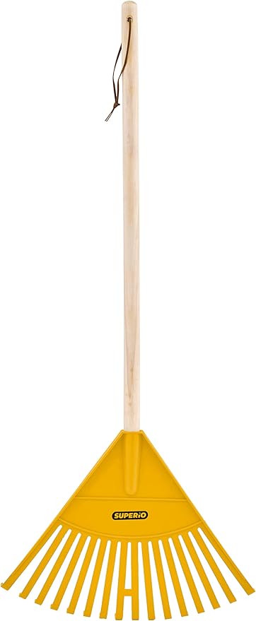 Superio Kids Rake with Hardwood Handle, Durable Plastic Head to Sweep Leaves in Lawn and Tidying Up The Garden, 34" (Kid Size, Yellow, 1-Pack)