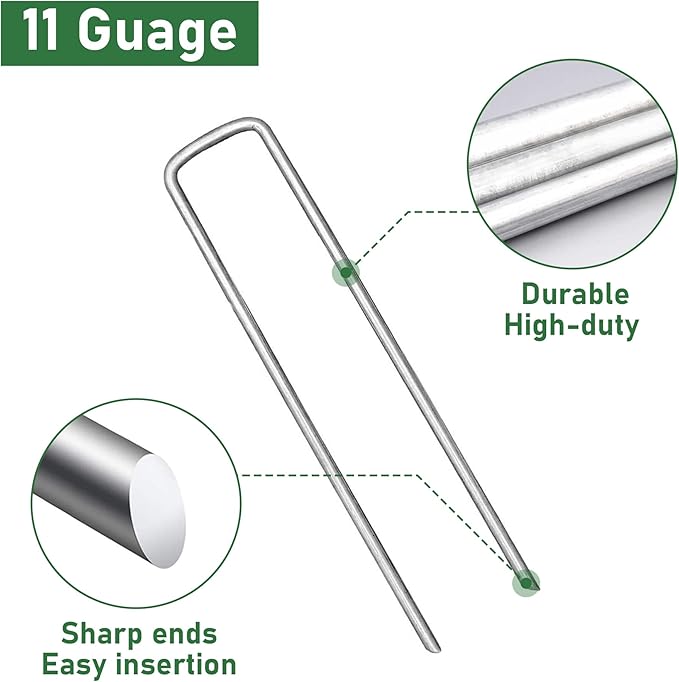500 Pack Landscape Staples 6 Inches 11 Gauge Stakes, Galvanized Garden Stakes U-Shaped Pins and Landscaping Staples for Sod Anchoring Landscape Fabric Irrigation Tubing
