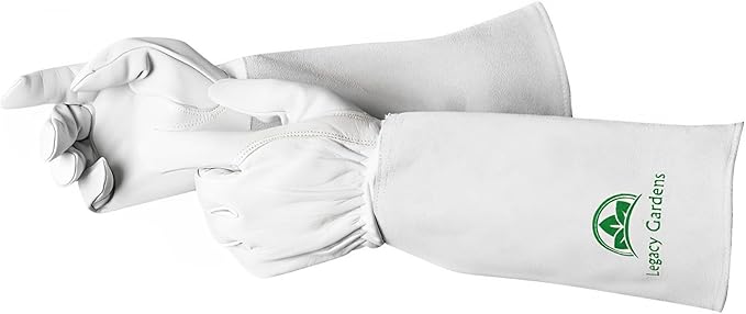 Thorn Resistant Leather Gardening Gloves for Men & Women – Long Gauntlet Rose Pruning Gloves with Forearm Protection for Pruning and Yard Work - Small