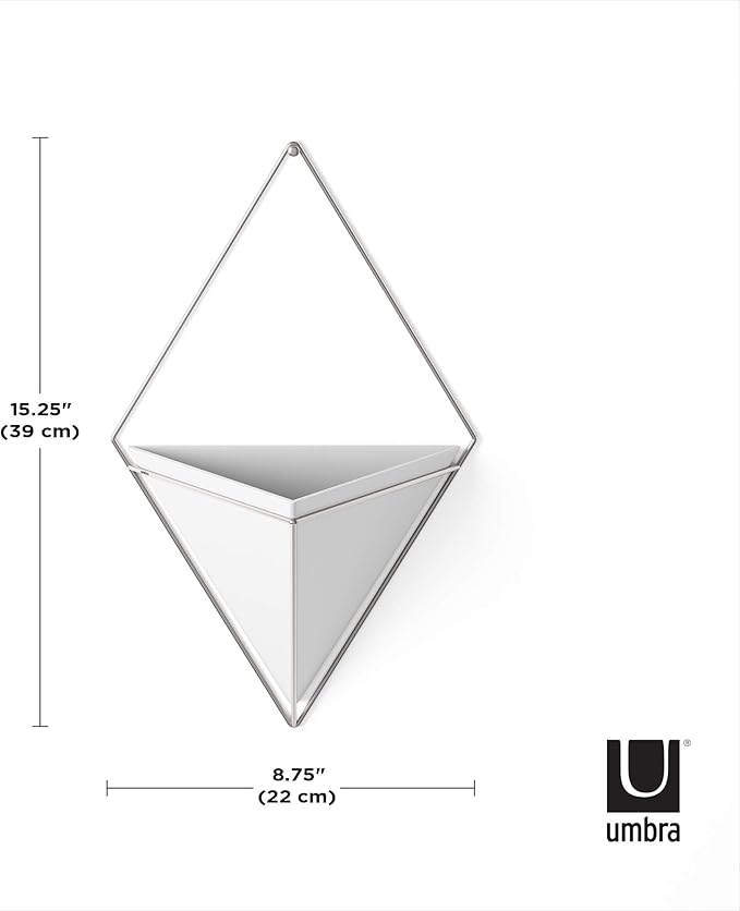 Umbra Trigg Hanging Planter Vase Wall Decor, Pot and Container for Succulents, Cactus, Faux Plants, and More, Large, White/Nickel
