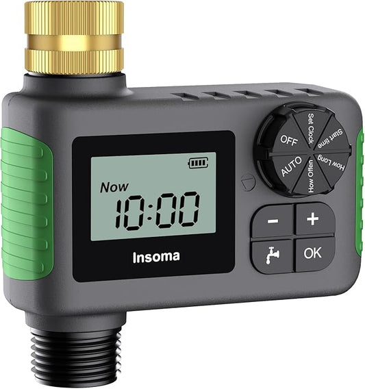 Sprinkler Timer Brass Inlet, Hose Timer for Watering, Programmable Water Timer with Rain Delay/Manual/Automatic Irrigation System, Digital Water Hose Timer for Outdoor Lawn Garden, IP55 Waterproof