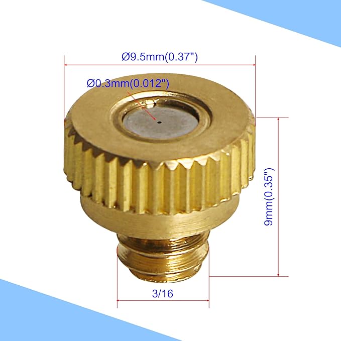 Aopin G 3/16 Brass Misting Nozzles 0.3mm / 0.011" Orifice Atomizing Mister Sprayer Nozzle Suitable For Outdoor Cooling,Garden Irrigation,Fountain, Crop Nutrient Injection, Greenhouse 16 Pcs