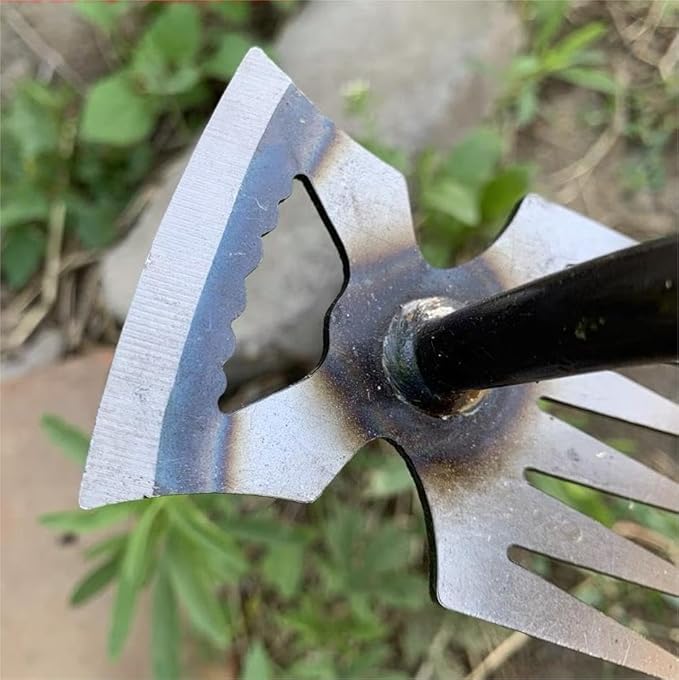 Stainless Weeding Artifact Uprooting Weeding Tool, Stainless Steel Forged Weed Puller 4 Teeth Dual Purpose Weeder, Hand Weeder Tool for Gardening with Long Handle, Silver 4Pcs