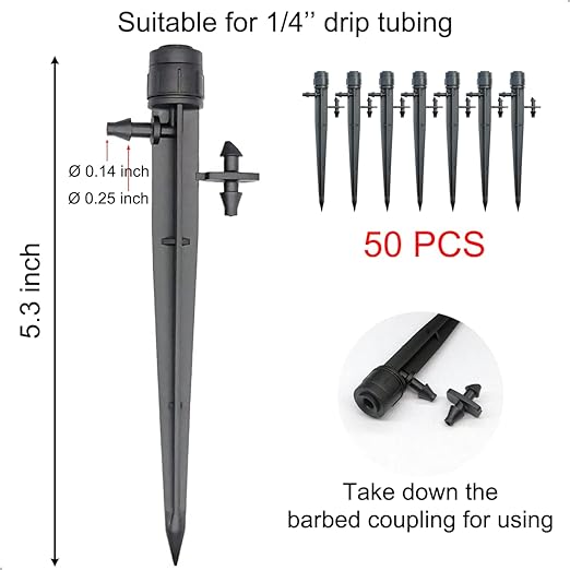 50 Pcs Drip Irrigation Emitters, Adjustable Flow 0-20 GPH Irrigation Drippers with Stake, Full Circle Flow Sprinkler Head, Micro Sprinkler for Garden Patio Lawn Flower Bed