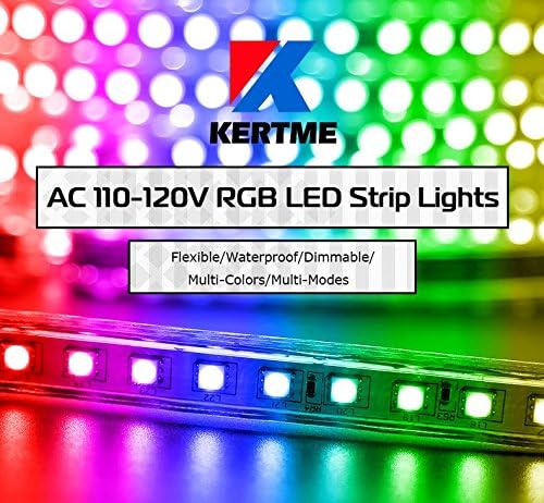 5050-60 Type AC 110-120V RGB LED Strip Lights, Flexible/Waterproof/Dimmable/Multi-Colors/Multi-Modes LED Rope Light + 24 Keys Remote for Home/Garden/Building Decoration (98.4ft/30m, RGB)