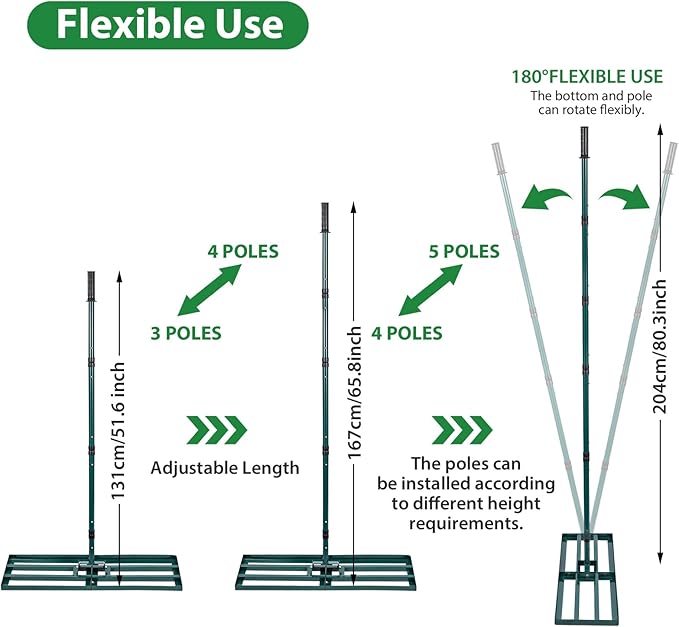 Lawn Leveling Rake,Stainless Steel Lawn Leveler with 30”x10” Ground Plate, 78” Adjustable Long Handle, Level Lawn Tool for Grass, Golf Field, Level Soil or Dirt Ground Surfaces-Green