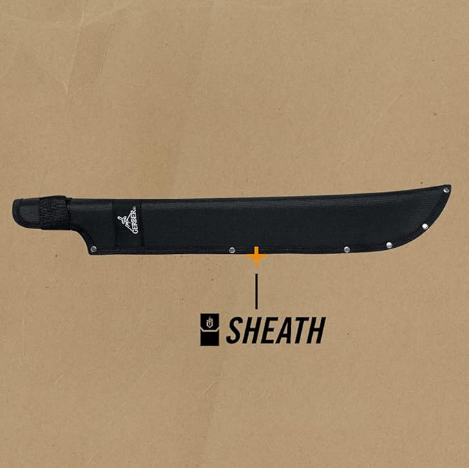 Gerber Gear Gator Machete 25" with Plain Edge Blade and Saw, Gator Grip and Protective Sheath for Gardening, Survival, Hunting, Camping and Bushcraft, Black