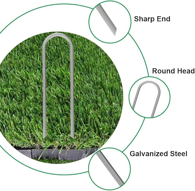 AAGUT 6 Inch Garden Pins 50 Pack Drip Irrigation Tubing Stakes Landscape Staples Heavy Duty 11 Gauge Securing Pegs Galvanized Lawn U Pegs for Soaker Hose, Chicken Wire, Weed Barrier Fabric, Dog Fence