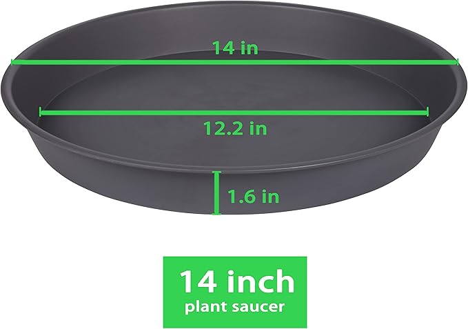 2 Pack of 14 inch Plant Saucer, Heavy Duty Round Plastic Plant Water Tray, Bird Bath Bowls, Plant Saucers for Indoors, Pot Drip Trays for Planter 12-14" (14", Cement)