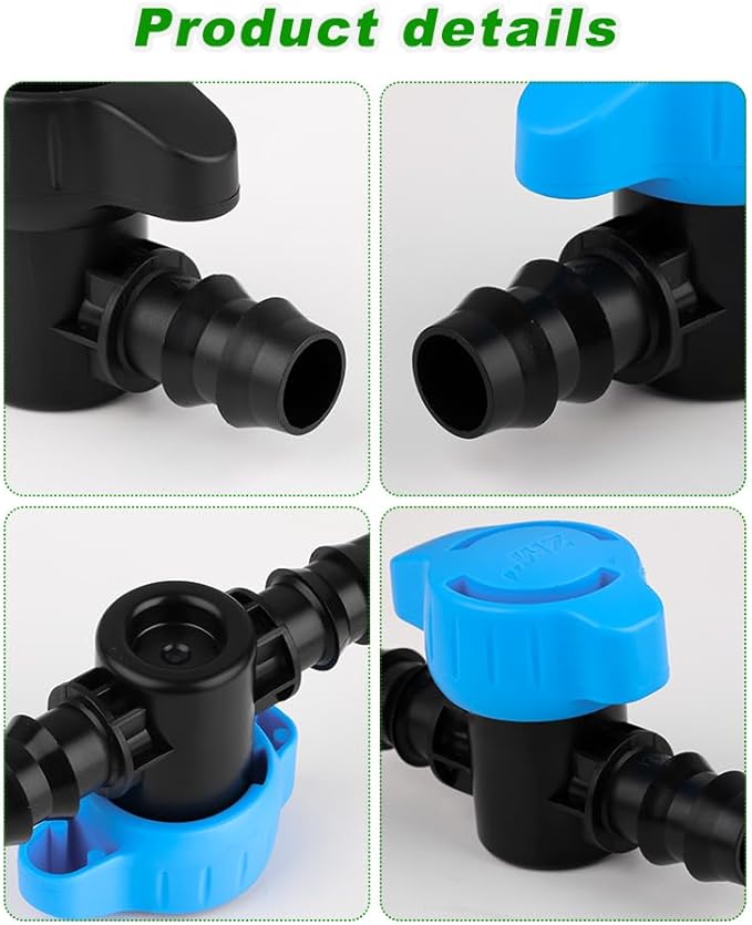 Pro Grade 16mm Drip Irrigation 1/2 inch Barbed Valve, Drip Line Parts 1/2" Shut Off Valve Fits for 1/2 Inch Drip Irrigation Tubing (.570-.620" ID) for Drip or Sprinkler Systems (25)