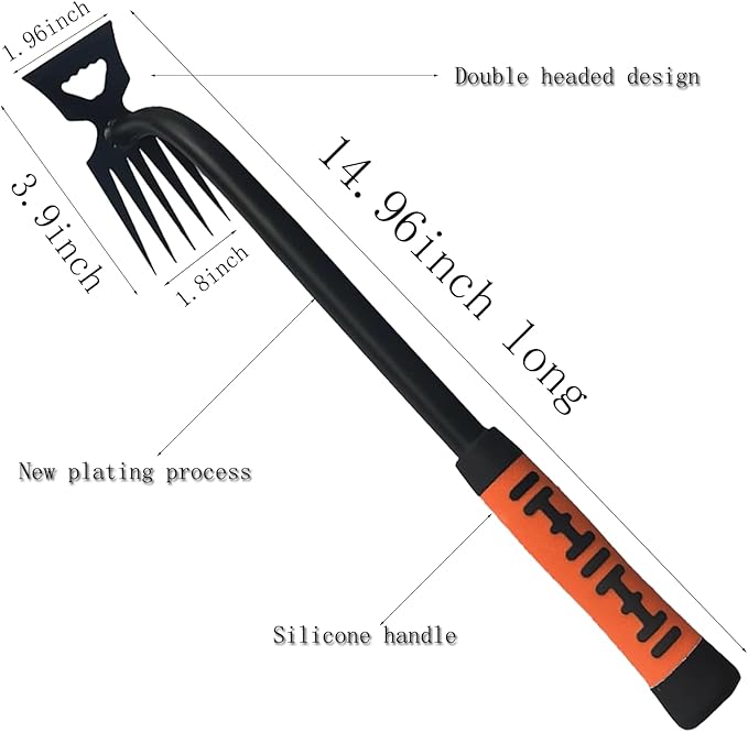 5pcs Multi-Functional Happy Garden Weed Puller Tool Set Heavy-Duty Manganese Steel 5 Teeth with Long Handle and Rubber Grip 4pcs Gloves for Effective Farm Yards Weeding and Planting