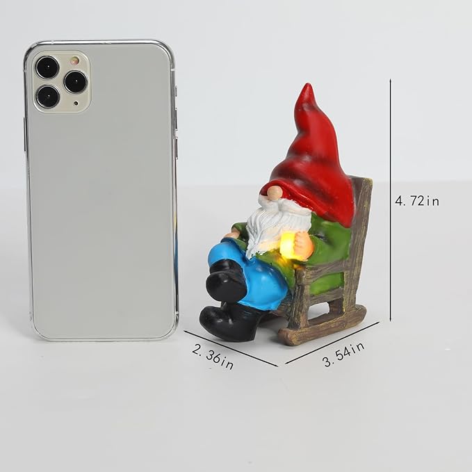 Garden Gnome Statue Solar Light Miniature Gnome Outdoor Decor Gnome Figurine for Outdoor Indoor Home Lawn Yard Balcony Porch Patio Housewarming Gift for Women Mom Grandma 3.54"x2.36"x4.72"
