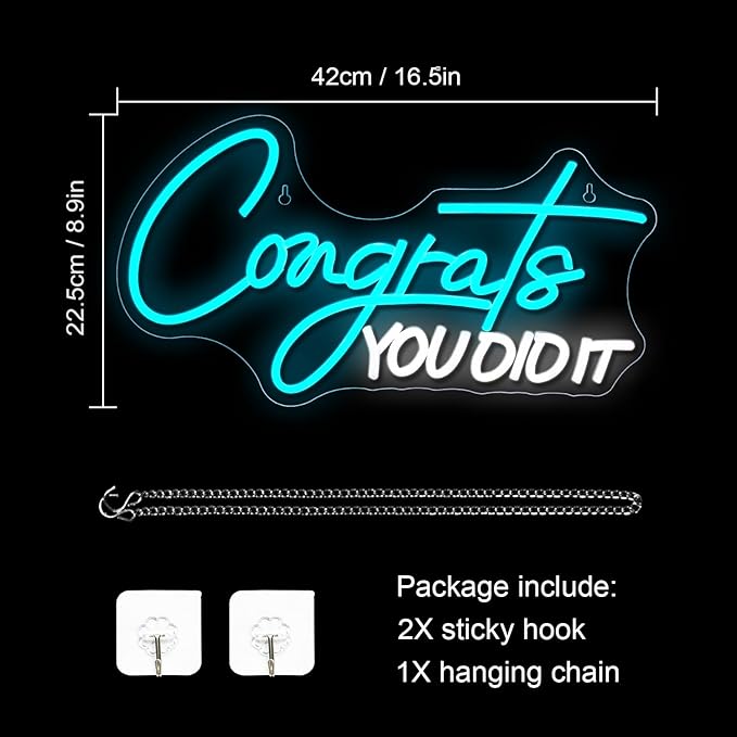 WLHOPE Congrats Grad Neon Sign for 2025 Graduation Decorations LED Neon Light Decor for Graduation Party Gift, Adjustable Congrats Led Sign for Class Room Dorm Backdrop