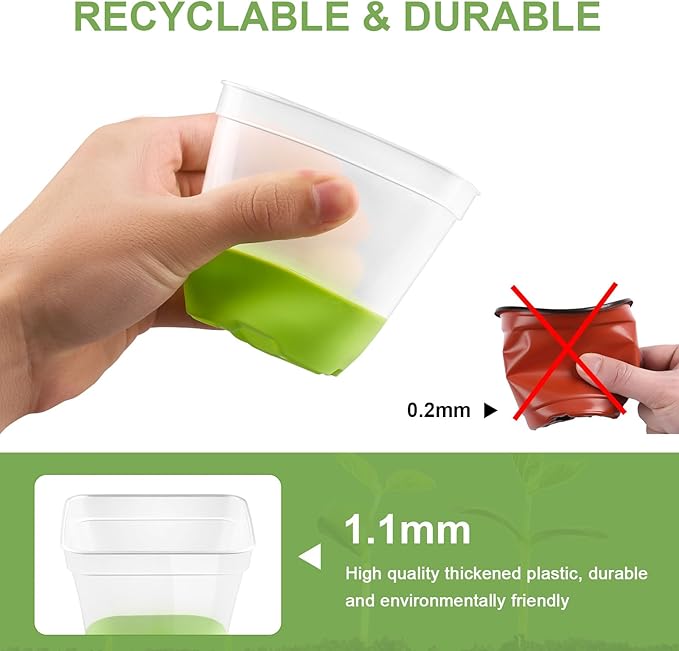 24 Packs 3 Inch Square Plastic Nursery Pots, Clear Plant Pot with Soft Silicone Base for Easy Transplant, Flower Pots with Drainage Holes, Reusable Seedling Pots Starter Pots
