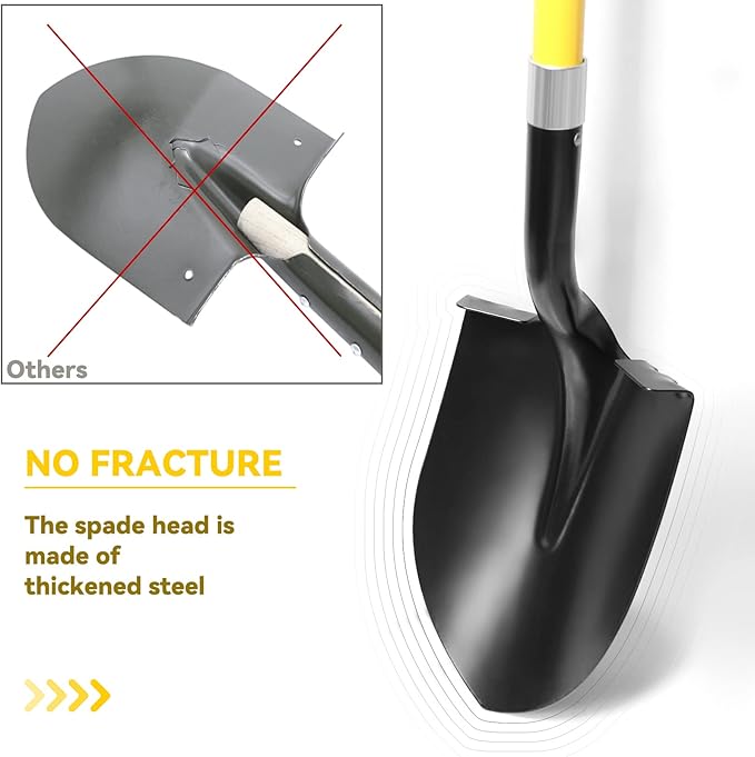 Shovel for Digging, 56 Inches Heavy Duty Shovel for Gardening, Round Shovel for Digging with Fiberglass Handle (Yellow)