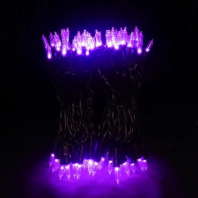 Purple Halloween LED Lights - 2 Pack 100 Count Purple Christmas String Lights for Tree, Party, Holiday, Indoor/Outdoor Halloween Decorations, 2 Sets 33 Feet Black Wire, UL Certified, Connectable