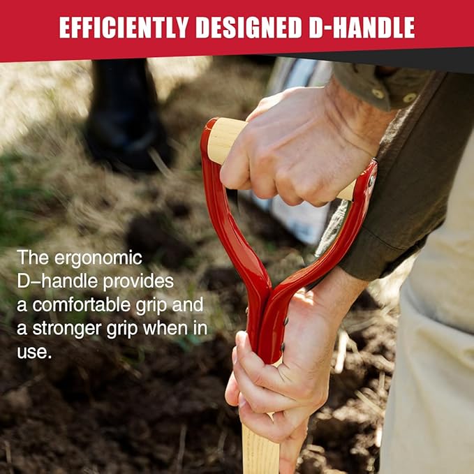 Spade Shovel for Digging, Heavy Duty Spade Shovel with Wooden D-Handle, Square Flat Shovel for Gardening and Edging, 45 Inches