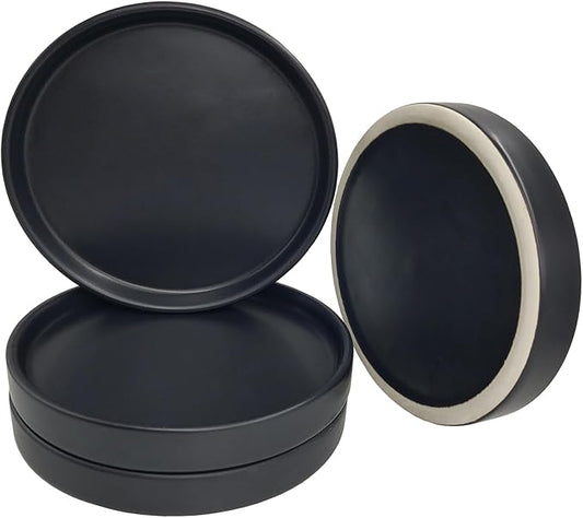 Plant Saucer Pot Tray Planter Saucers 4 5 6 7 8 9 10 11 12 Inch Black 4 Pack for Indoors Outdoor, Durable Sturdy Ceramic Flower Drainage Tray for Glazed Pots Base (4.7 Inch-Black)