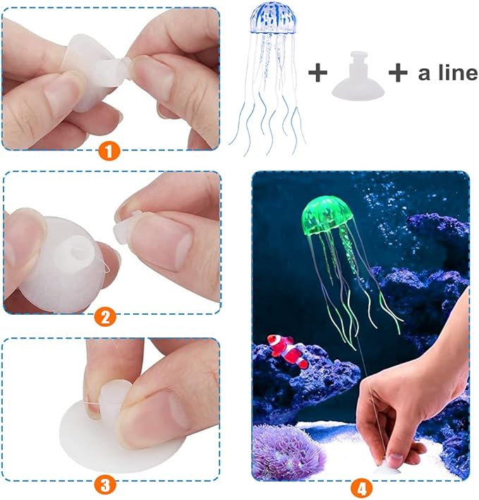 Lpraer 6 Pieces Glow Aquarium Ornaments Artificial Glow Floating Jellyfish Seahorse Anemones Silicone Simulation Fish Tank Decorations for Fish Tank