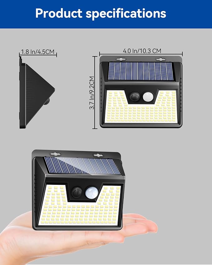 Peasur 140LED Solar Powered Lights Outdoor Waterproof, 3 Packs Motion Sensor Light Ultra-Bright, 3 Modes Fence Security Lighting for Outside Yard Wall Deck Step Garden(Cool White)