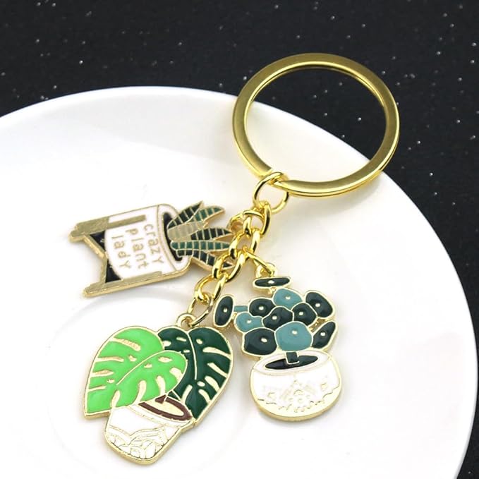Caiyao Golden Ladies Succulent Potted Succulent Shaped Keychain Cute Plant Flower Pot Keyring for Bag Purses Keys DIY Accessories