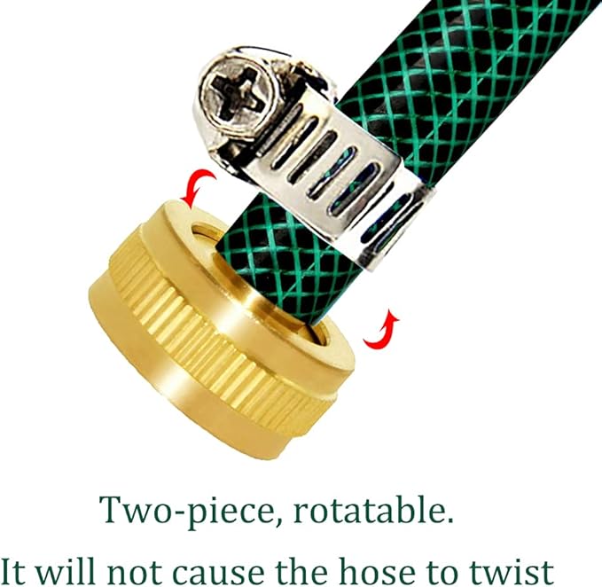 Joywayus 5/8" Barb x 3/4" Female GHT Thread Swivel Round Brass Garden Water Hose Pipe Connector Copper Fitting with Stainless Clamp House/Boat/Lawn/Power Wash/Irrigation