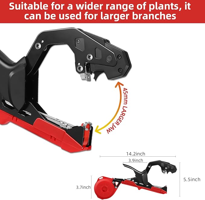 Suca Plant Tying Machine, Lightweight Plant Tying Tape Tool to Tie Up Vine Quickly, Plant Tie Tapener Gun with Tapes and Staples, Red
