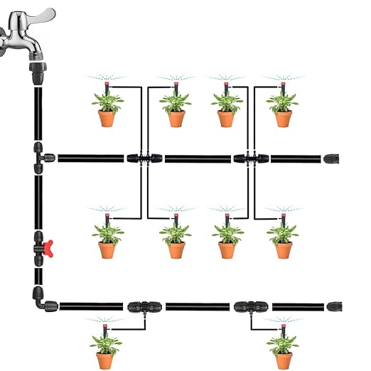 50pcs Drip Emitters for 1/4" Drip Irrigation Tubing, Adjustable 360 Degree Water Flow Drippers on 5" Arrow Stake, Garden Irrigation Drippers for (4-7mm) Watering System