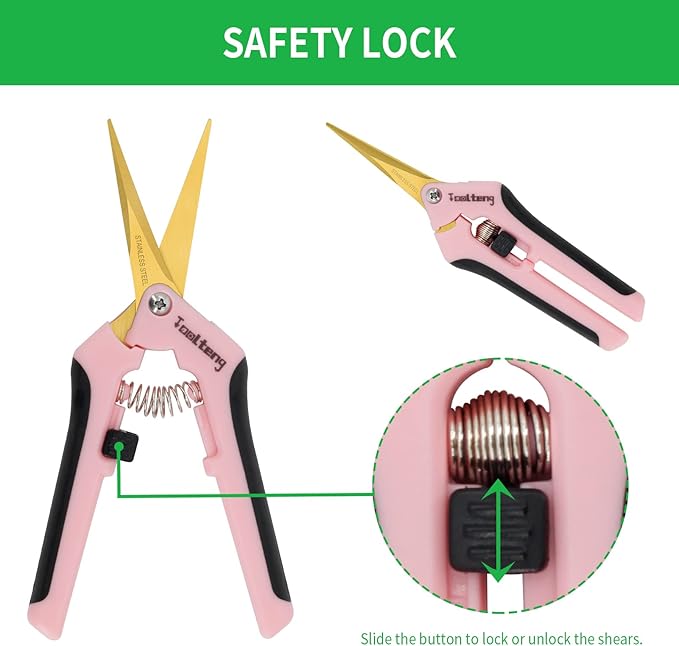 6 Packs Pruning Shears with Curved Blades, Garden Trimming Scissors, Gardening Hand Pruning Snips Titanium Coated Precision Bonsai Pruning Shears, Efficient Flower Cutters (Pink)