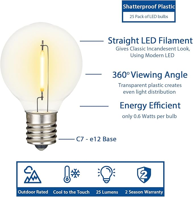 Novelty Lights 100 Feet G40 LED Patio String Lights with 67 Bulbs, Warm White, Weather Resistant and Shatterproof Replaceable Plastic Globe Bulbs, Brown Wire