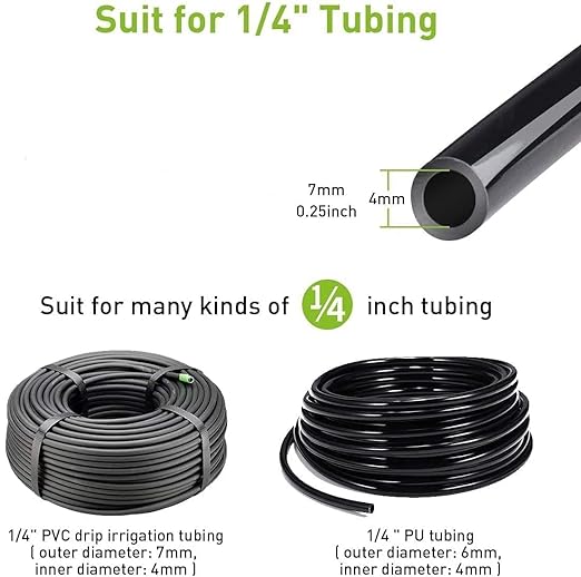 50pcs Drip Emitters for 1/4" Drip Irrigation Tubing, Adjustable 360 Degree Water Flow Drippers on 5" Arrow Stake, Garden Irrigation Drippers for (4-7mm) Watering System