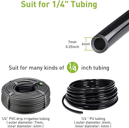 100pcs Drip Irrigation Emitters for 1/4" Drip Irrigation Tubing,Adjustable 360 Degree Water Flow Drippers on 5" Arrow Stake, Garden Irrigation Drippers for (4-7mm) Watering System Kit