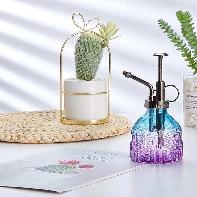 Glass Plant Mister Spray Bottle, Vintage Plant Spritzer, Succulent Watering Bottle with Top Pump, Small Plant Sprayer Mister Watering Can for Indoor Outdoor House Plant - Blue Purple Gradient