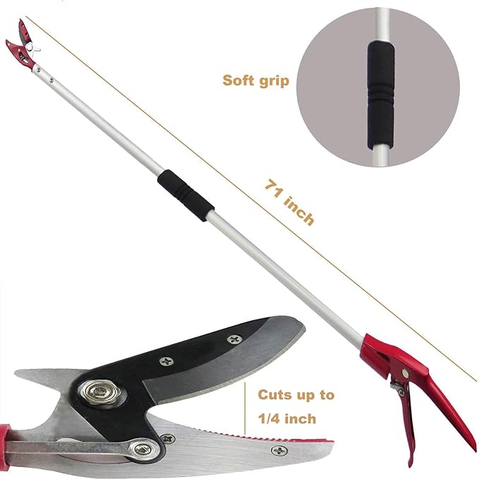 6 Feet Cut and Hold Tree Pruner, Rotation Pole Tree Trimming, Long Reach Fruit Picker, Branches Bypass Lopper