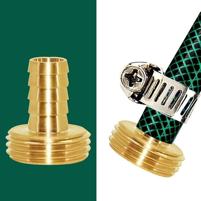 Joywayus Garden Hose Pipe Connector 3/8" Barb x 3/4" Male GHT Thread Brass Fitting with Stainless Clamps House/Boat/Lawn/Power Wash/Irrigation (Pack of 2)