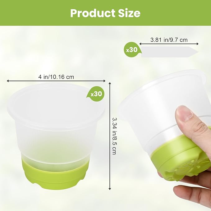 Clear Nursery Pots for Plants,30 Packs Seed Starting Pots 4 inch Plastic Plant Pot Seedling Pots with Drainage Holes Plant Nursery Pots Seed Starting Pot Silicone Base