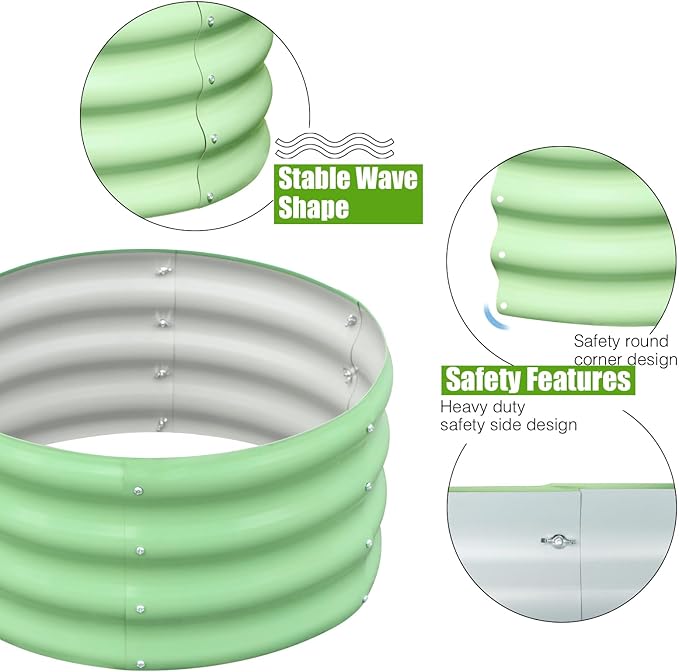 SnugNiture 3 Pcs 2x2x1ft Round Galvanized Raised Garden Bed Kit Outdoor, Metal Planter Box for Planting Plants Vegetables, Green