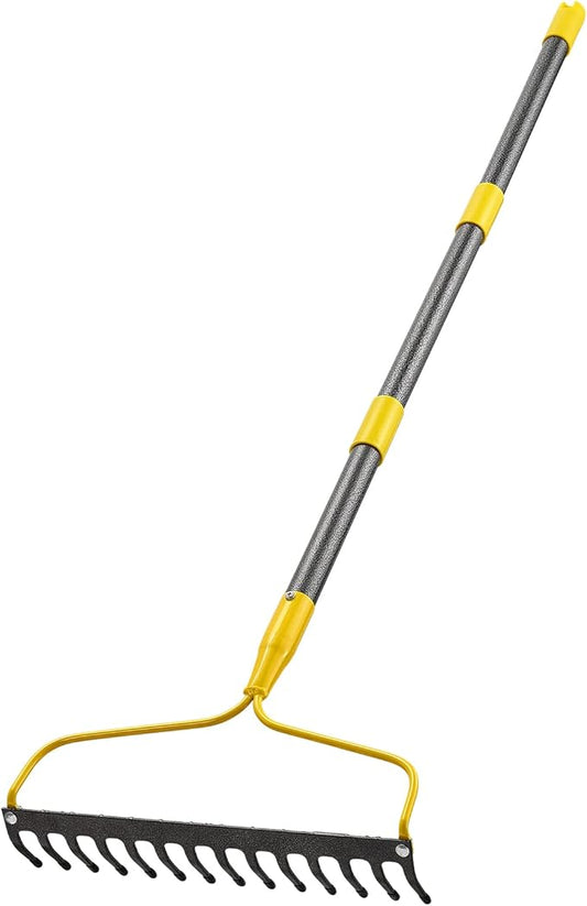 Garden Rake,14 Tines Heavy Duty Bow Rake for Lawns,60 Inch Long Handle Gardening Leaf Rake for Loosening Soil…