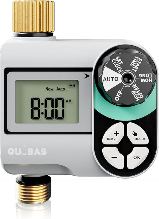 Sprinkler Timer, Programmable Hose Timer with Brass Inlet & Outlet, Water Timer for Garden Hose with Rain Delay/Automatic/Manual Watering System, Digital Drip Irrigation Timer for Yard, Lawn