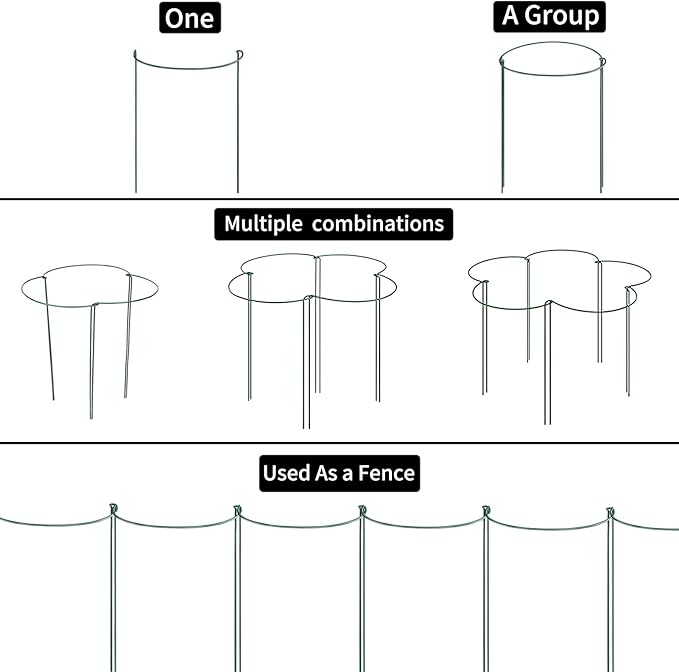 TCBWFY 20 Pack Garden Plant Support Stakes,10" Widex16 High Heavy Duty Interlinked Half Round Peony Support Ring Cage for Indoor Outdoor Plants,Plant Supports for Peony,Tomato,Hydrangea,Rose