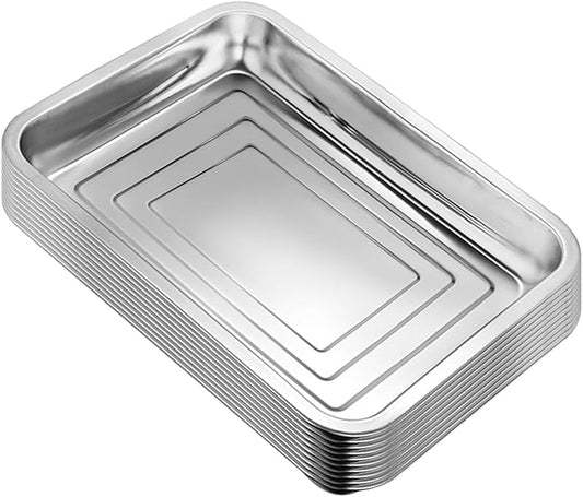 Stainless Metal Trays, Stainless Steel Seed Starter Carry Tray for Nursery Seedling Pots Water Collection Transplantation (10.63 inch×14.17 inch, 1.18" Height, 10-Pack)