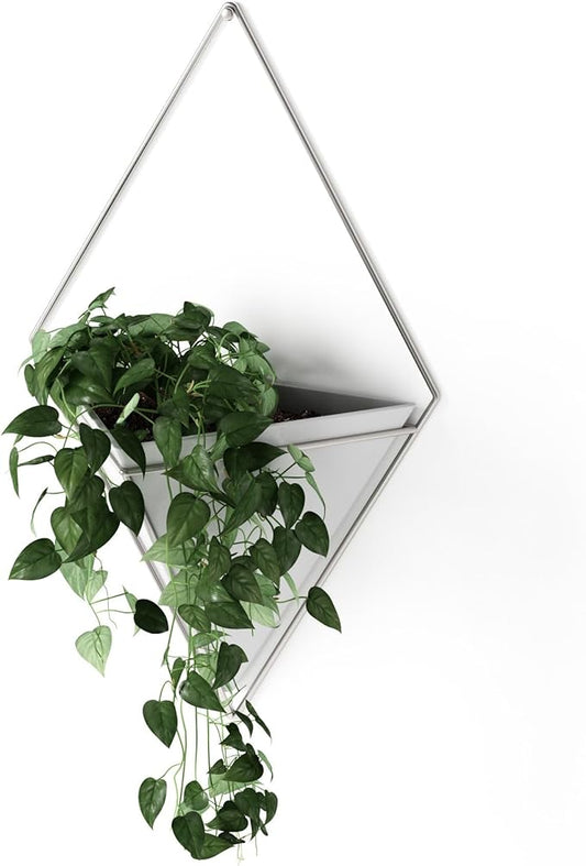 Umbra Trigg Hanging Planter Vase Wall Decor, Pot and Container for Succulents, Cactus, Faux Plants, and More, Large, White/Nickel