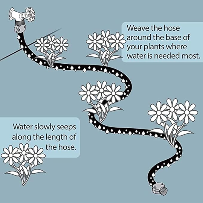 Garden Flat Soaker Hose 10 Ft for Garden Beds, Water Hose Linkable Irrigation System Lightweight and Easy Gardening Yard Work Watering Plants and Flowers