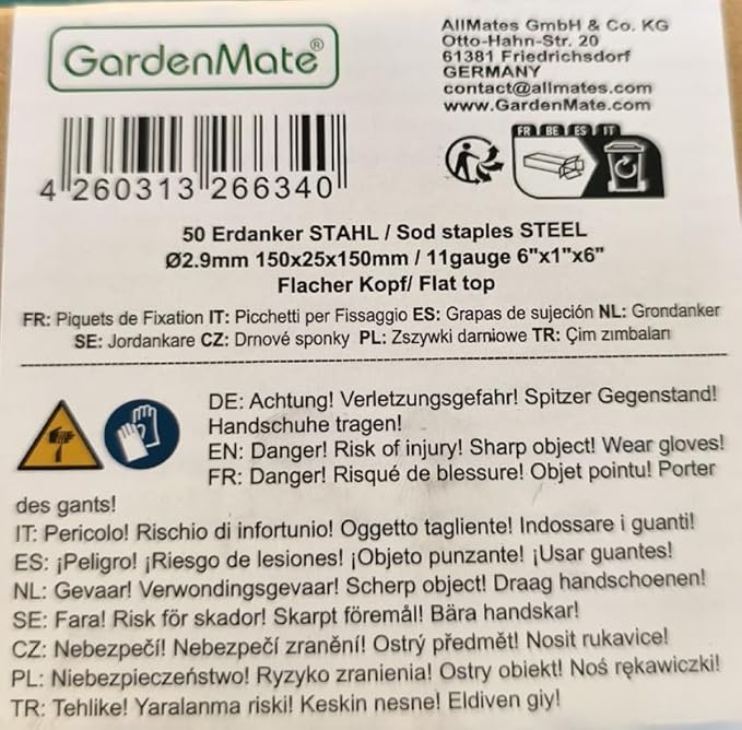 Pack of 50 x 6''/150mm U-Shaped Multi-Purpose Steel Garden Securing Pegs - Ideal for securing Weed Fabric, Landscape Fabric, Netting, Ground Sheets and Fleece - Made of 2.9mm Steel Wire