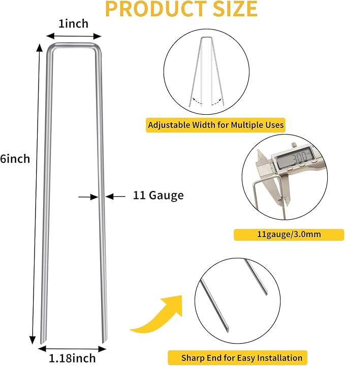 HongWay 300 Pack Landscape Staples 6 Inch, Galvanized Garden Staples Pins Ground Stakes Fence Tent Sod Staples Yard Lawn Truf Staples for Landscaping Fabric Irrigation Tubing